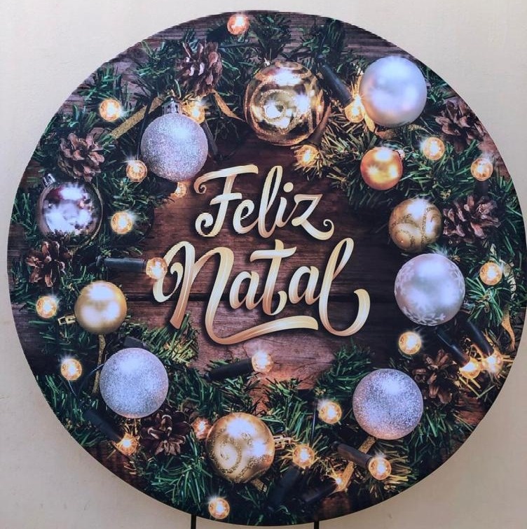 Natal Bolas Dourado Painel Redondo 150Cm - FOCUSEVENTOSJATAI