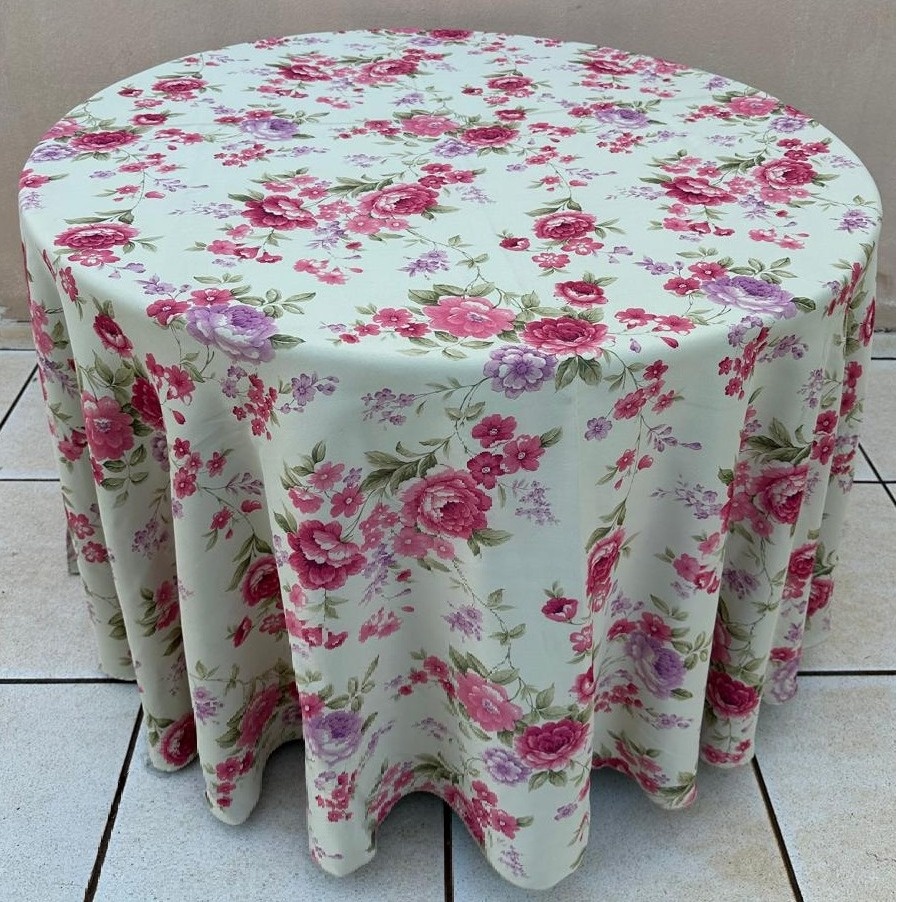 Forro Redondo Floral Creme Flores Rosa E Lilas Blackout Tp06 - FOCUSEVENTOSJATAI
