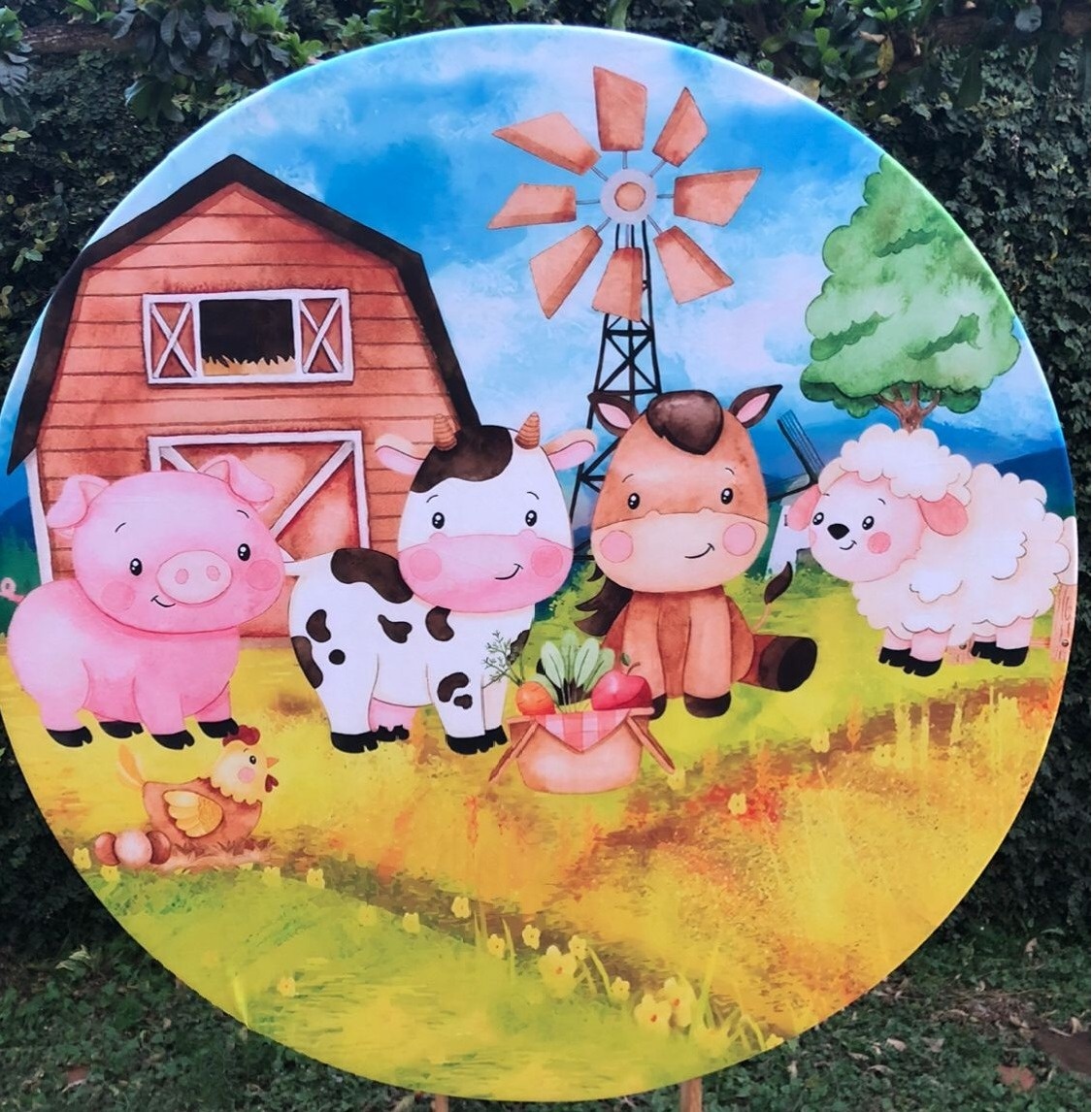 Fazendinha Celeiro Marron Painel Redondo 150Cm - FOCUSEVENTOSJATAI