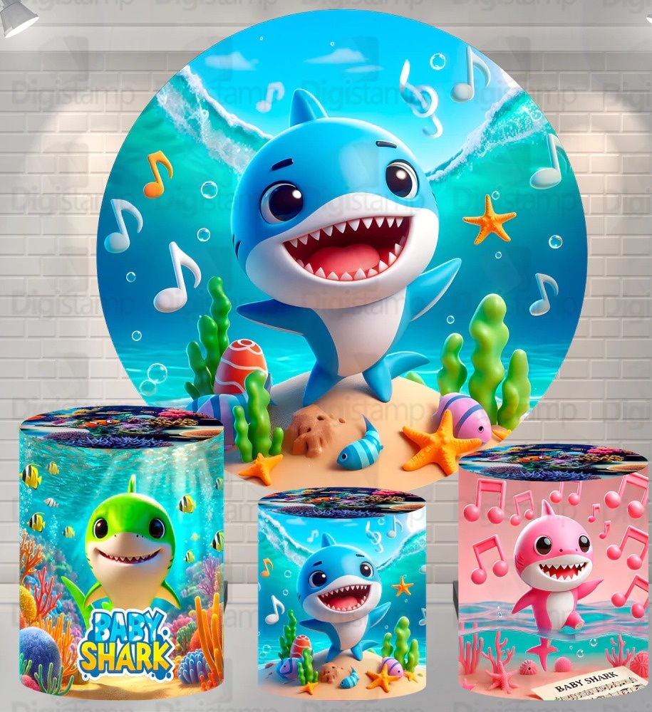 Baby Shark 3D Fundo Do Mar Painel Redondo 150Cm - FOCUSEVENTOSJATAI