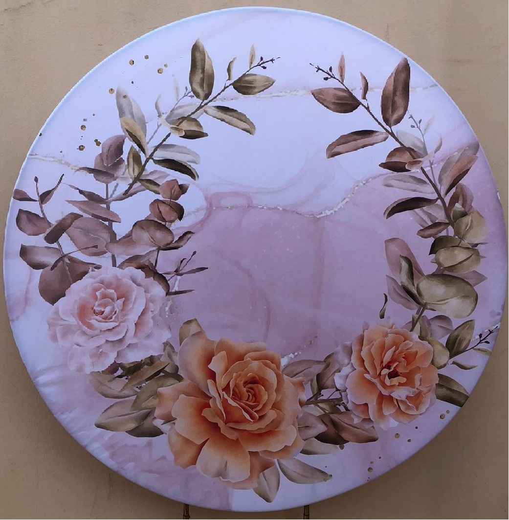 Floral Dirani Rosas  Salmão Painel Redondo 150Cm - FOCUSEVENTOSJATAI