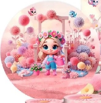 Jardim Cute Rosa Loirinha Painel Redondo 150Cm - FOCUSEVENTOSJATAI