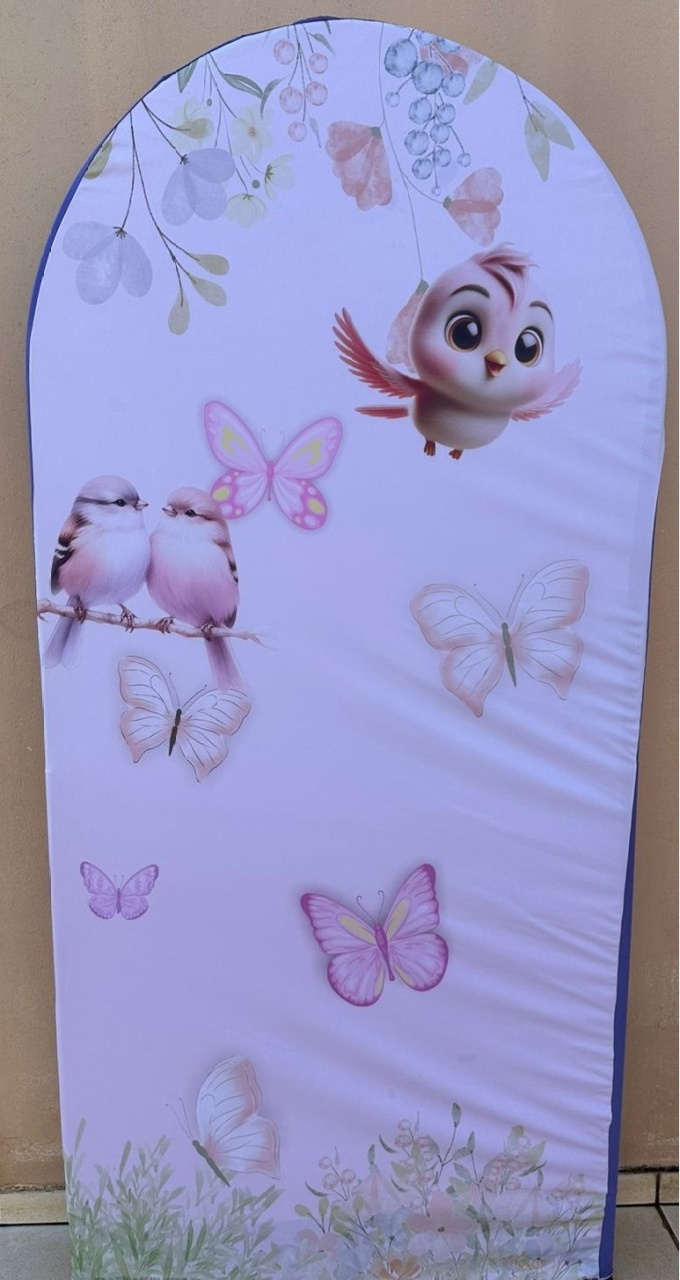 Jardim Passarinhos 3D Rosa E Lilas -Fundo Lilás Escuro Painel Romano 200X100Cm - FOCUSEVENTOSJATAI