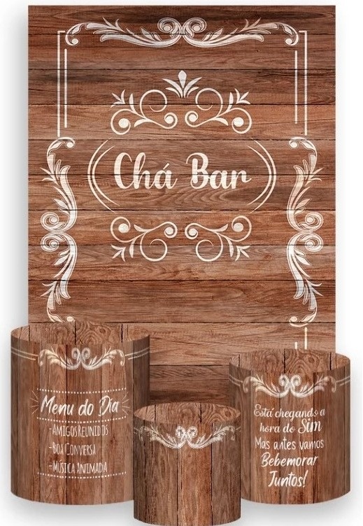 Chá Bar Madeira Painel Retangular 220X150Cm - Fundo Marron Escuro - FOCUSEVENTOSJATAI