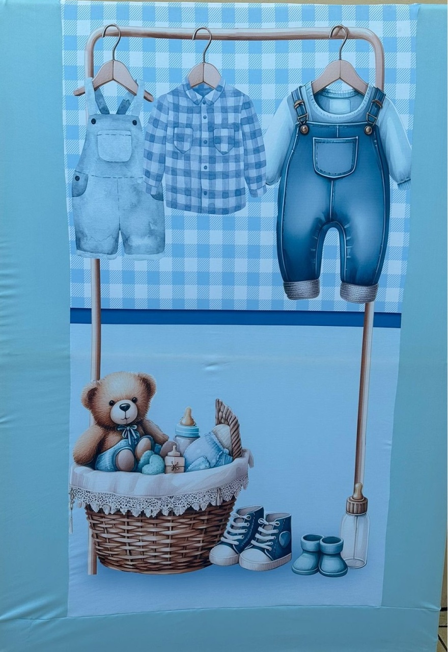 Cha Bebê Oh Baby Azul Painel Retangular 220X150Cms - Fundo Azul Claro - FOCUSEVENTOSJATAI