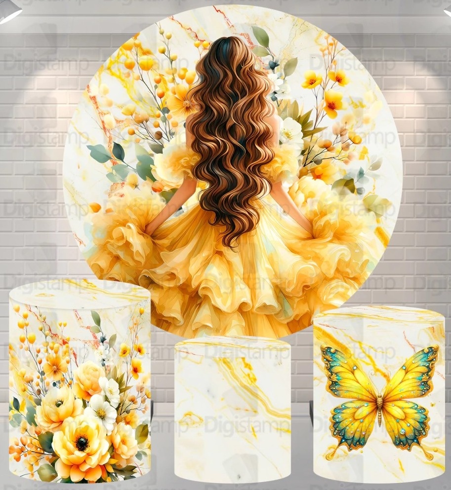 15 Anos Menina Borboleta Dourado - Cilindro Redondo Pmg - FOCUSEVENTOSJATAI