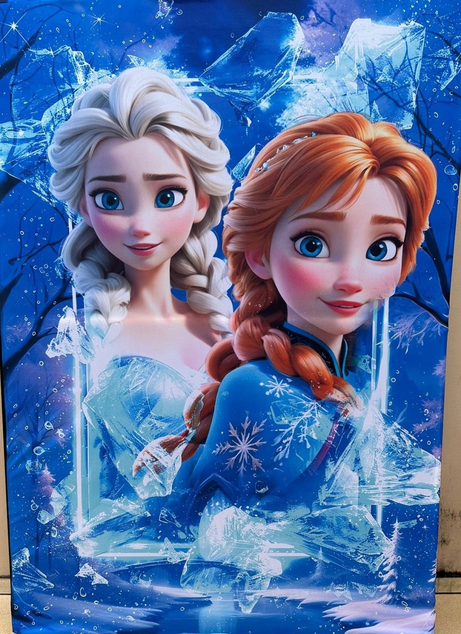 Frozen 3D Mundo Do Gelo  Fundo Preto Painel Retangular 220X150Cm - FOCUSEVENTOSJATAI