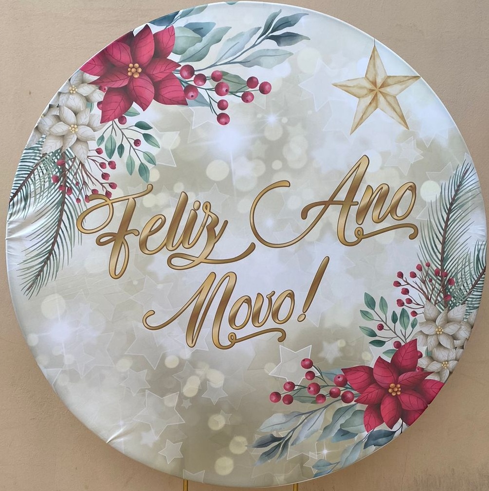 Ano Novo Folha Fita Vermelha Painel Redondo 150Cm - FOCUSEVENTOSJATAI