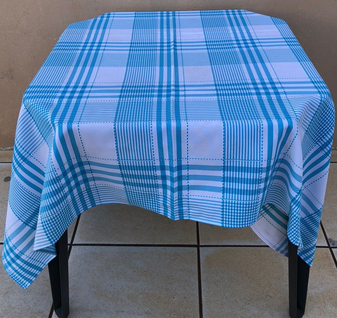 Forro Quadrado Xadrez Azul Turqueza Listas Oxford 140X140Cm - FOCUSEVENTOSJATAI