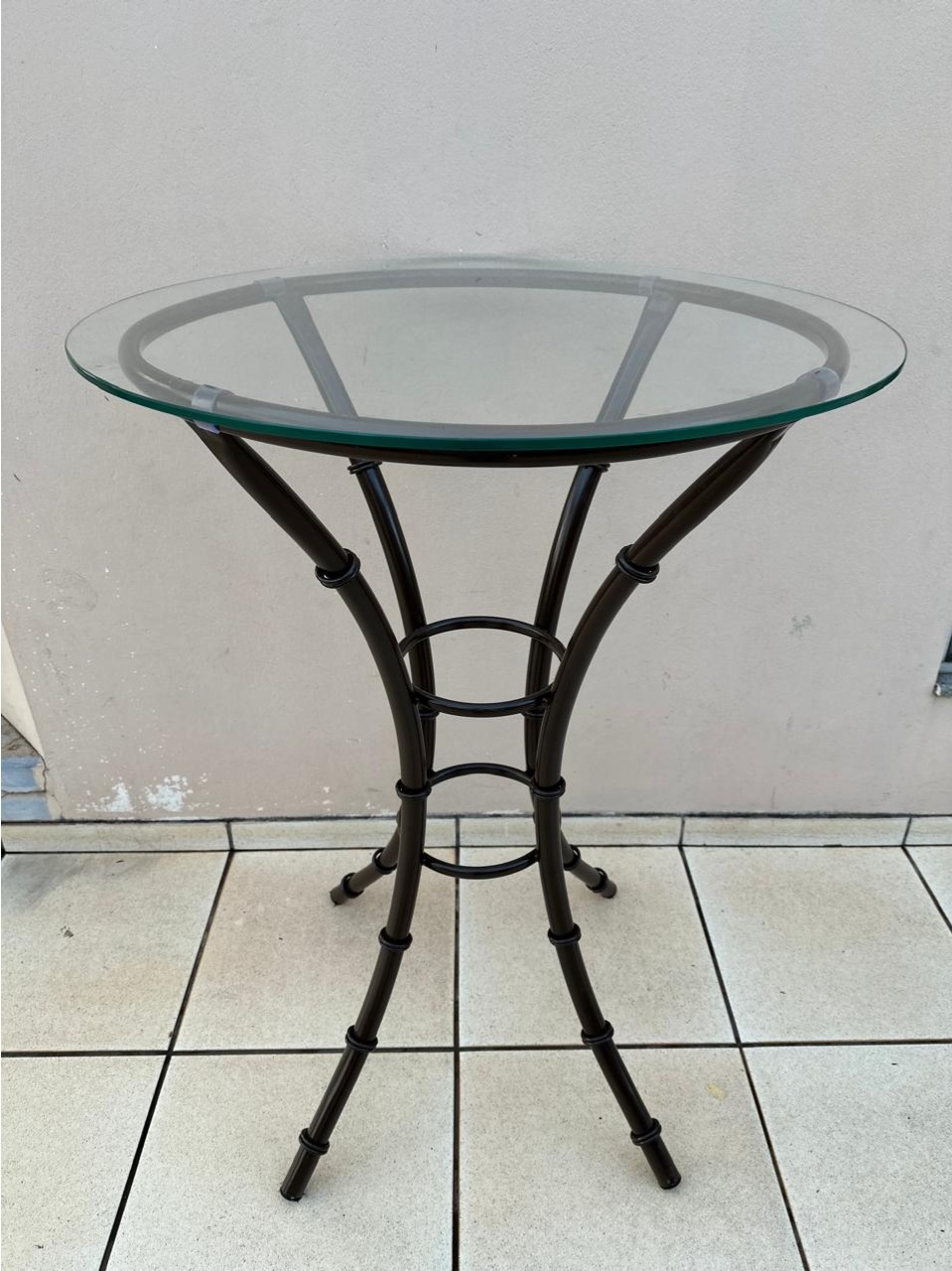 Mesa Bistro Argola Preta Tampo de Vidro 80X80Cm - FOCUSEVENTOSJATAI