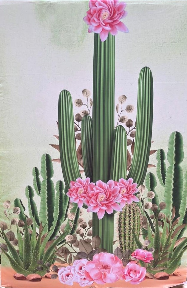 Cactus Floral Rosa Painel Ret220X150Cms - FOCUSEVENTOSJATAI