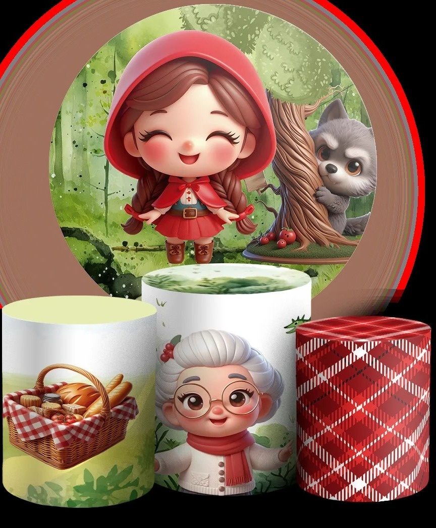 Chapeuzinho Vermelho 3D Vovó E Cesta Painel Redondo 150Cm - FOCUSEVENTOSJATAI