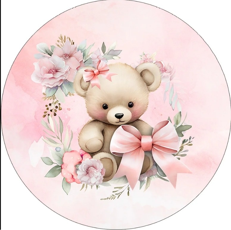 Cha Revelação Ursinho Laço Rosa Candy Painel Redondo 150Cm - FOCUSEVENTOSJATAI