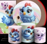 Galinha Pintadinha 3D Casinha Rosa Painel Retangular 220X150Cm Fundo Azul Claro - imagem 2