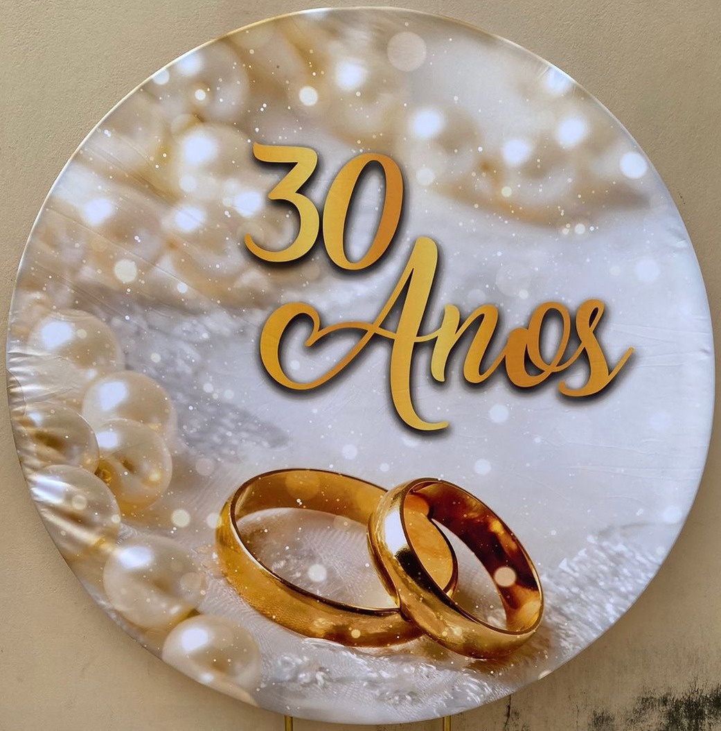 Bodas de Perolas 30 Anos Alianças Painel Redondo 150Cm - FOCUSEVENTOSJATAI