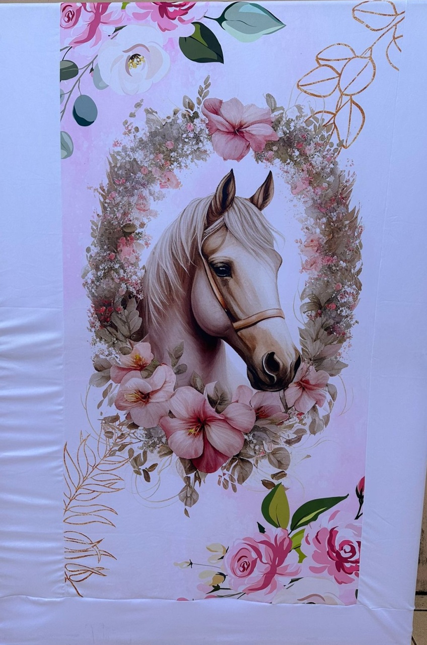 Boiadeira Rosa Cavalo Floral Painel Retangular 220X150Cm - FOCUSEVENTOSJATAI