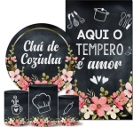 Cha de Cozinha 01/02 Floral Rosa  Preto Painel Redondo 150Cm - imagem 3