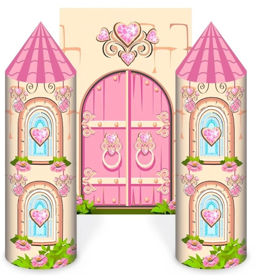 Castelo 2 Torres Rosa E Porta de Entrada Retangular 220X150Cms - FOCUSEVENTOSJATAI
