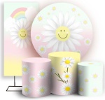 Margarida Arco Iris Fundo Rosa E Verde Painel Retangular 220X150Cm Fundo Amarelo Claro Liso - imagem 2