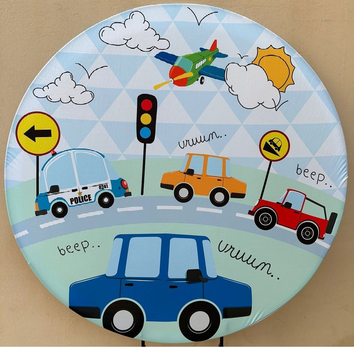 Carros E Avião Transito Sinaleiro Painel Redondo 150Cm - FOCUSEVENTOSJATAI