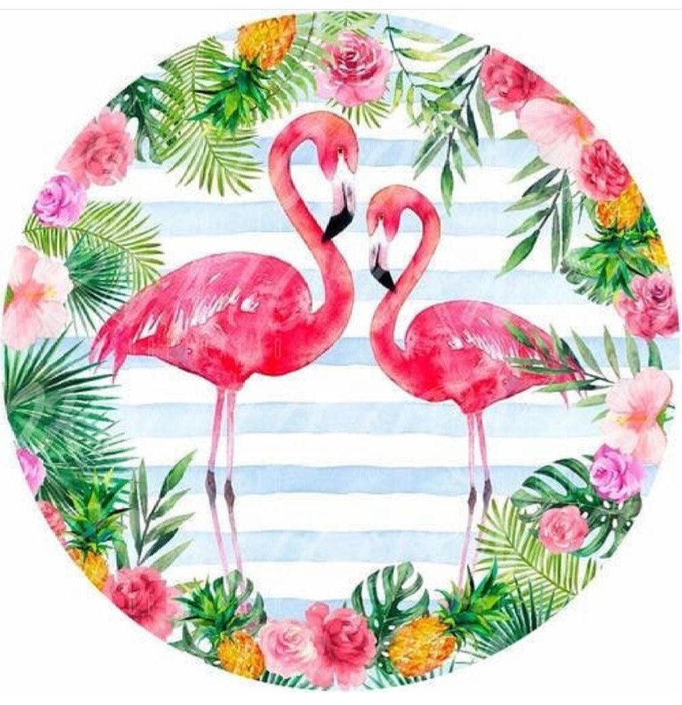 Flamingos Listrado Azul Painel Redondo 150Cm - FOCUSEVENTOSJATAI