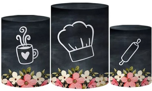 Cha de Cozinha 01/02 Floral Rosa E Preto Cilindro Redondo Pmg - FOCUSEVENTOSJATAI