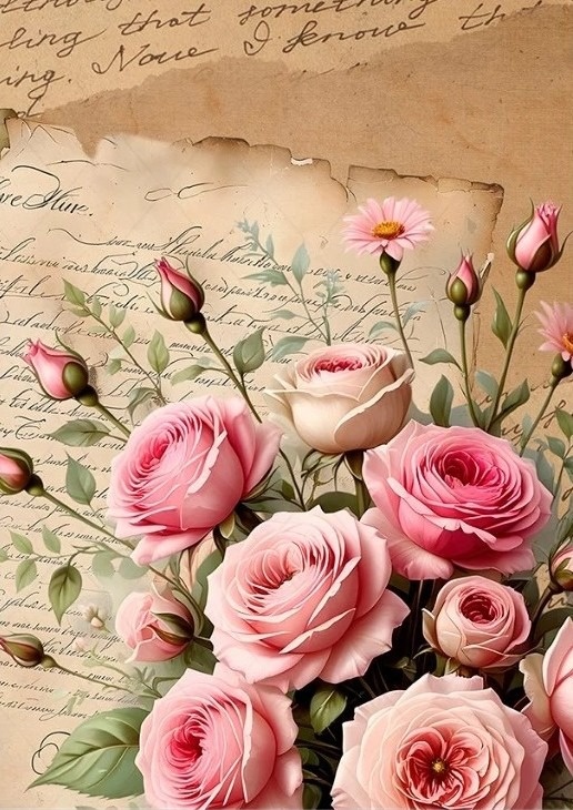Cartas de Amor Floral Rosas Painel Retangular 220X150Cm - Fundo Rosa Goiaba - FOCUSEVENTOSJATAI