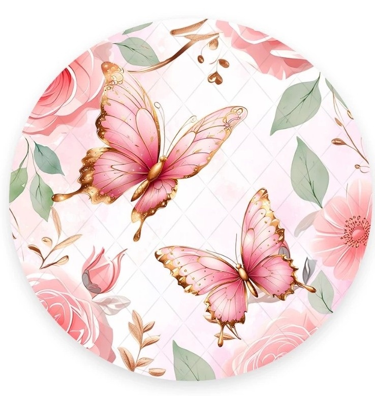 Borboleta Luxo Rosa E Dourado Painel Redondo 150Cm - FOCUSEVENTOSJATAI