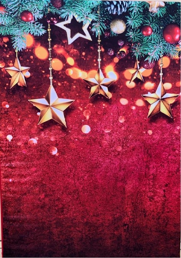 Natal Estrelas 02 Fundo Vermelho Liso Painel Retangular 220X150Cm - FOCUSEVENTOSJATAI