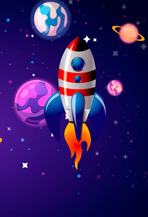 Astronauta Foguete 3D Painel Retangular 220X150Cm Fundo Preto Liso 05 - FOCUSEVENTOSJATAI