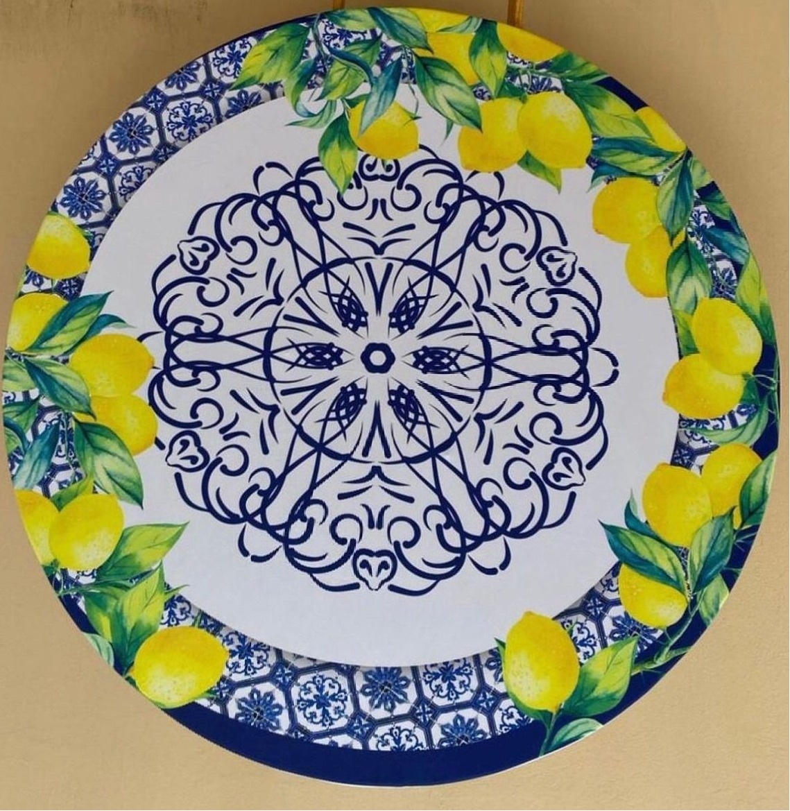 Limao Siciliano  Azulejo Portugues Arabesco Azul Painel Redondo 150Cm - FOCUSEVENTOSJATAI