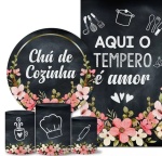 Cha de Cozinha 01/02 Floral Rosa E Preto Painel Retangular 220X150Cm Fundo Preto Liso 09/10 - imagem 2