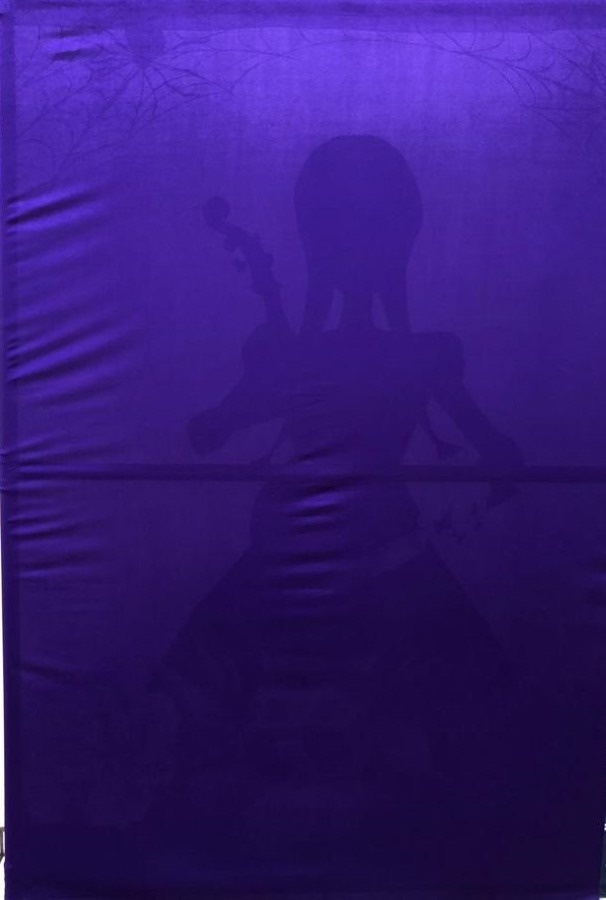 Roxo Liso 1 Fundo Wandinha Aquarela Violecelo Painel Retangular 220X150Cm - FOCUSEVENTOSJATAI