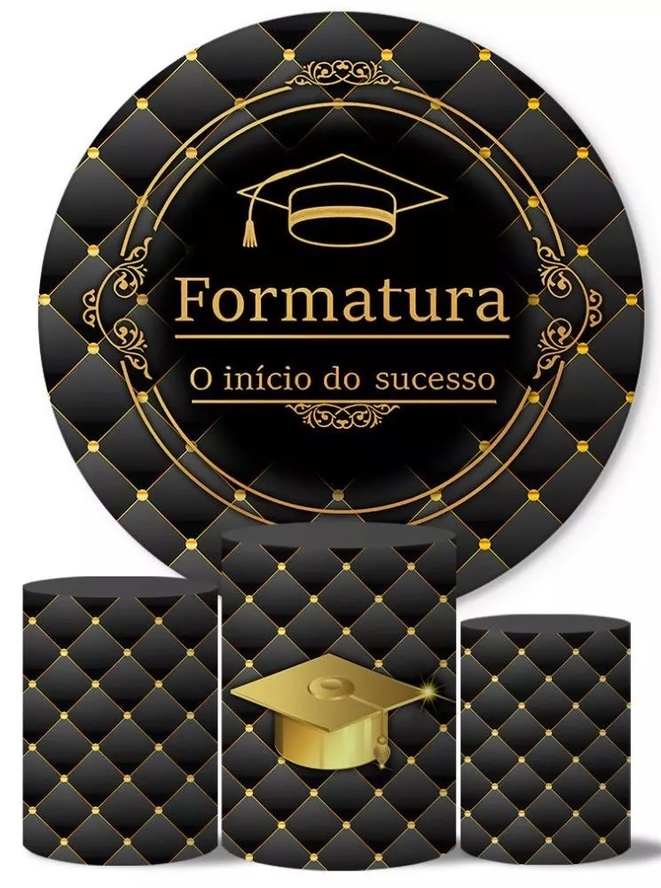Formatura Inicio Do Sucesso Capitone Preto Painel Redondo 150Cm - FOCUSEVENTOSJATAI
