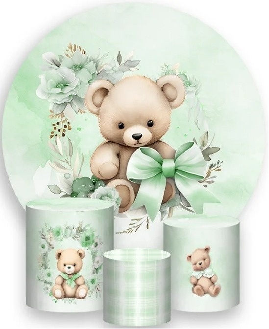 Cha Revelação Ursinho Laço Verde Candy Painel Redondo 150Cm - FOCUSEVENTOSJATAI