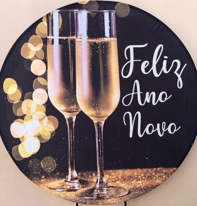 Ano Novo Preto 2 Taça Champagne Painel Redondo 150Cms - FOCUSEVENTOSJATAI