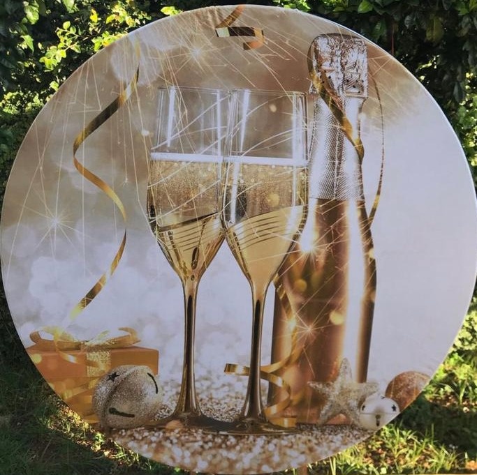 Ano Novo Champagne 2Taça Dourado Painel Redondo 150Cm - FOCUSEVENTOSJATAI