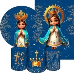 Nossa Senhora 3D Manto Azul Cilindro Redondo Pmg - imagem 2