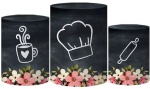 Cha de Cozinha 01/02 Floral Rosa E Preto Cilindro Redondo Pmg - imagem 1