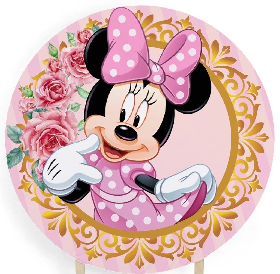 Minie Rosa Floral Dourado 01 Painel Redondo 150Cm - FOCUSEVENTOSJATAI
