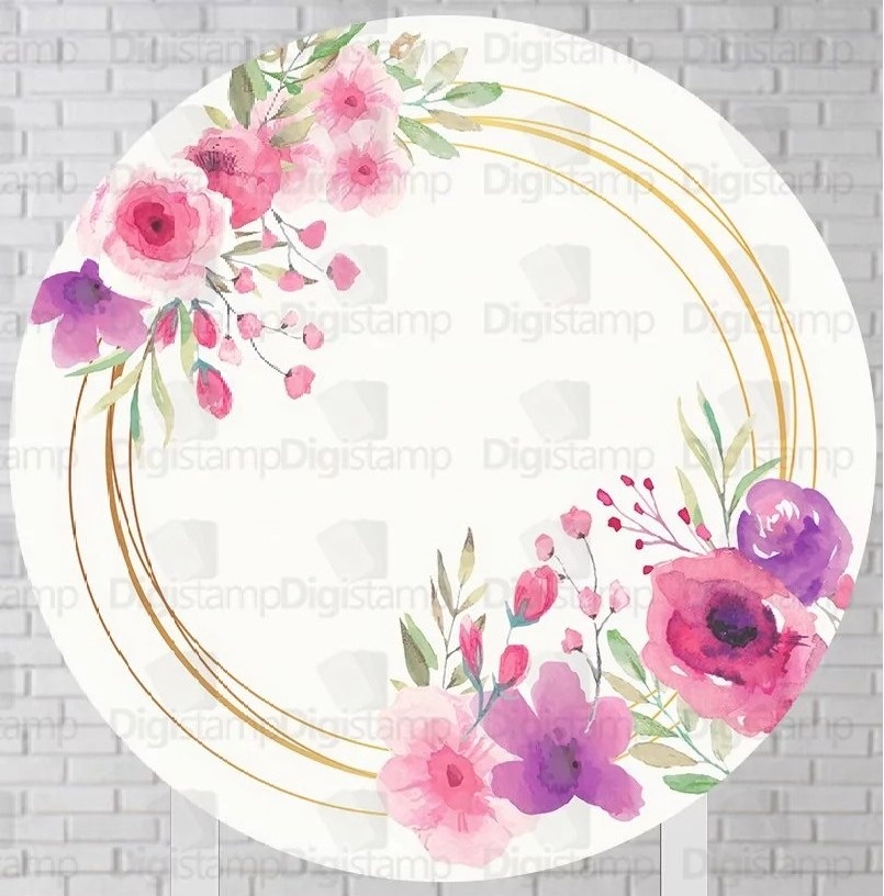 Floral Balbina Flores Rosa Painel Redondo 150Cm - FOCUSEVENTOSJATAI