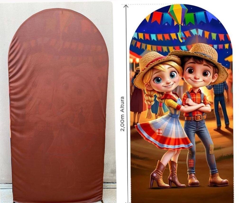 Marron Cobre Romano Festa Junino 3D Caipiras Arraia Painel Romano 200X100Cms - FOCUSEVENTOSJATAI