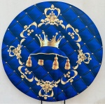 Realeza Capitonê Almofada Azul Painel Redondo 150Cm - imagem 1