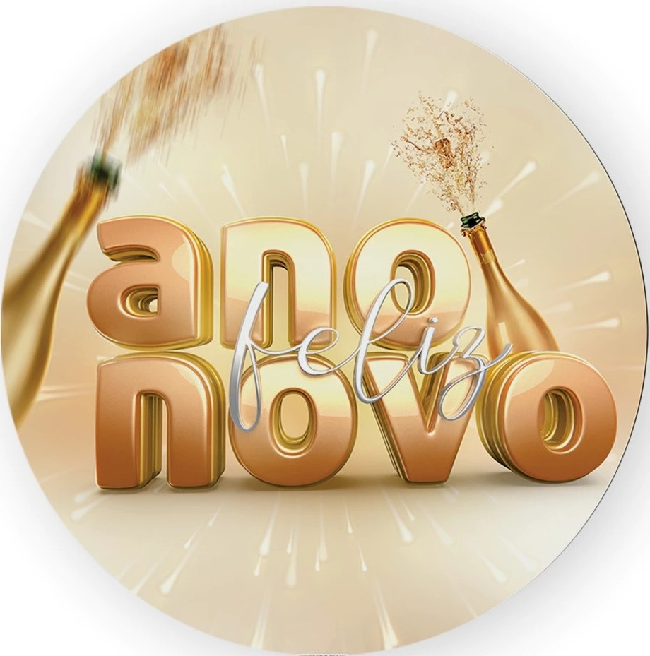Ano Novo Champagne Garrafa Dourada Painel Redondo 150Cm - FOCUSEVENTOSJATAI