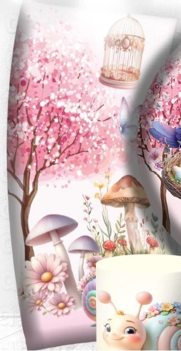 Jardim Passarinhos 3D Cogumelos Rosa Painel Retangular 200X100Cm - FOCUSEVENTOSJATAI