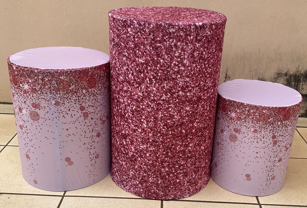 15 Anos Rosa Coroa Prata Diamante -  Cilindro Redondo Pmg - FOCUSEVENTOSJATAI