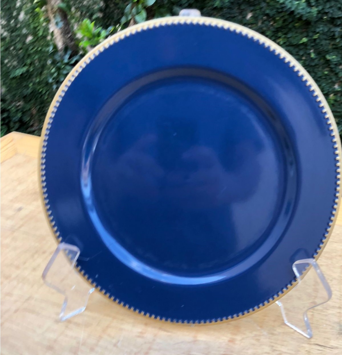 Sousplat Sobremesa Azul Escuro Borda Dourado Redondo 25Cm - FOCUSEVENTOSJATAI