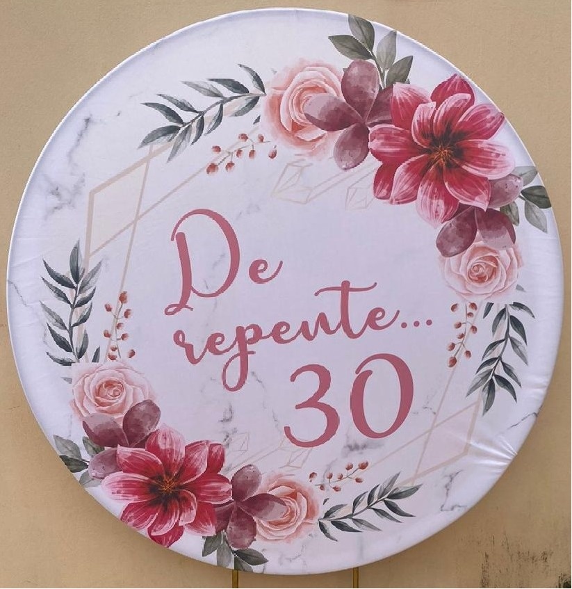 de Repente 30 Floral E Glitter Rosa Painel Redondo  150Cm - FOCUSEVENTOSJATAI