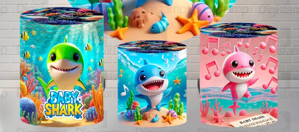 Baby Shark 3D Fundo Do Mar Cilindro Redondo Pmg - FOCUSEVENTOSJATAI