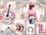 Boiadeira Menina Rosa Ferradura Painel Redondo 150Cm - imagem 2